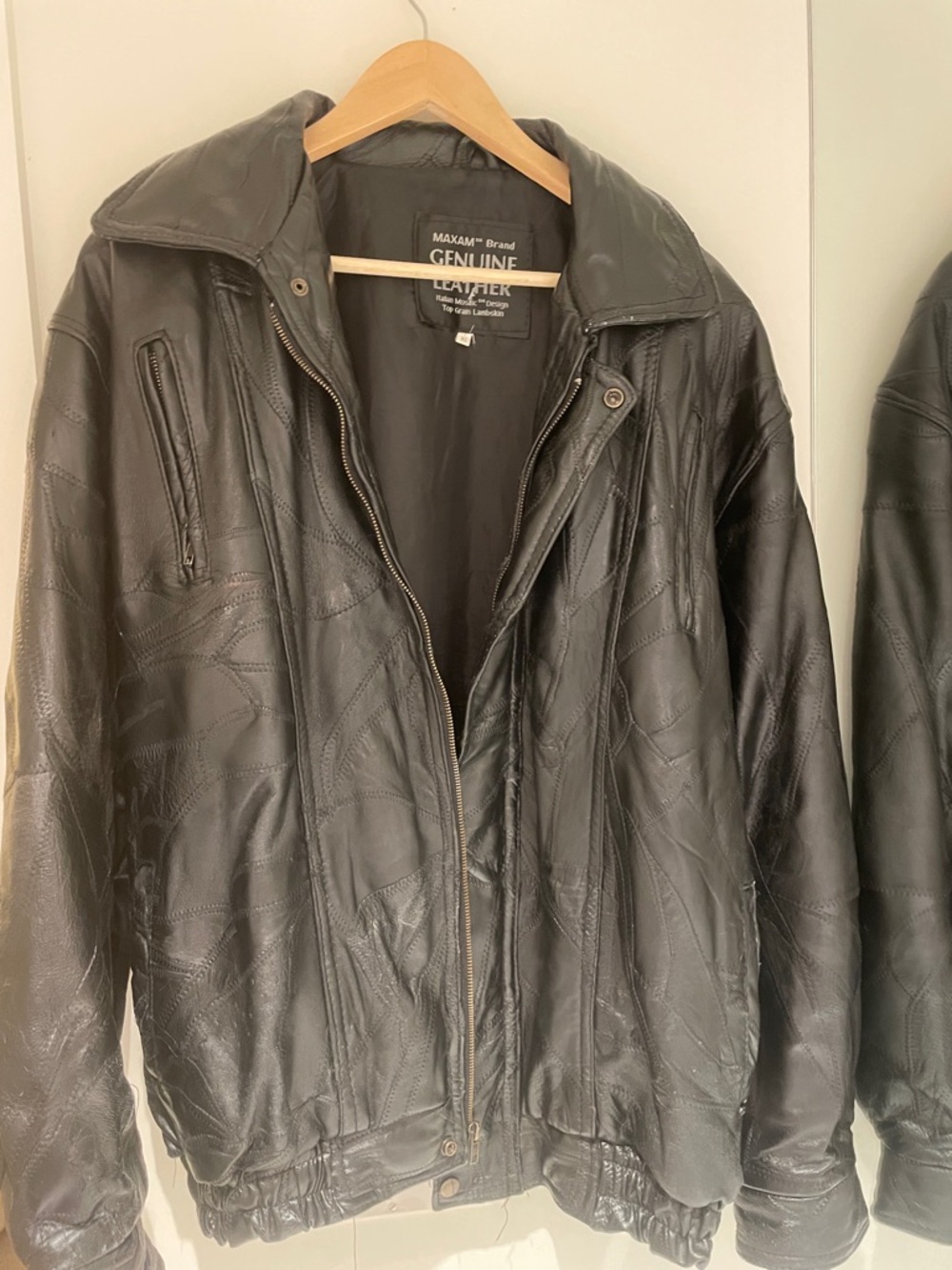 Maxam Black Genuine Leather Bomber Jacket